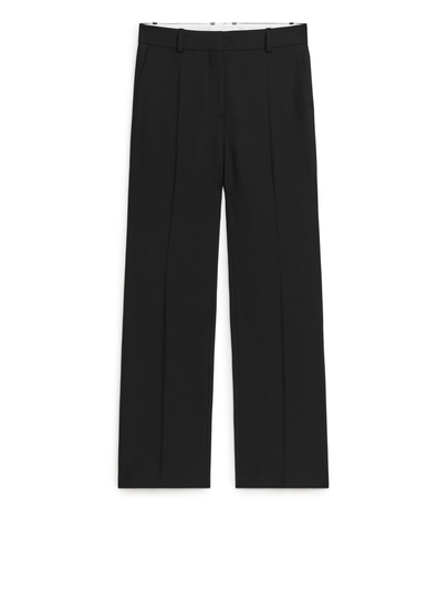 Flared Wool Twill Trousers - Black