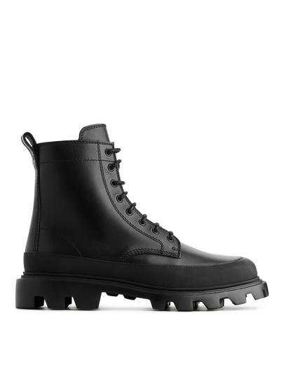 Chunky Mudguard Leather Boots - Black