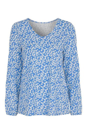 Cellbes Mönstrad trikåtopp med lång ärm Blå Blommig
