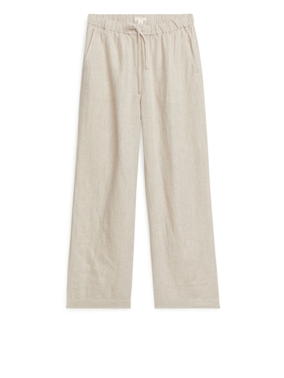 Linen Drawstring Trousers - Beige
