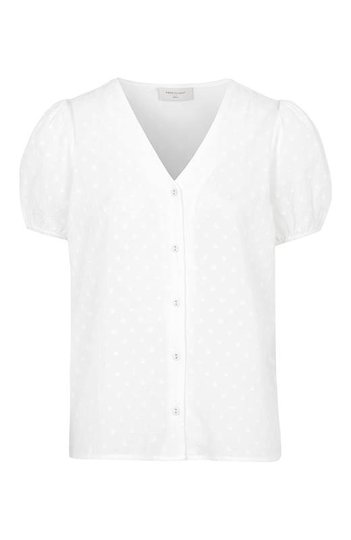 Freequent V-ringad blus med puffärm Beate Vit