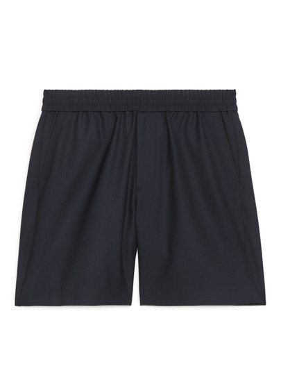 Wool-Blend Drawstring Shorts - Blue