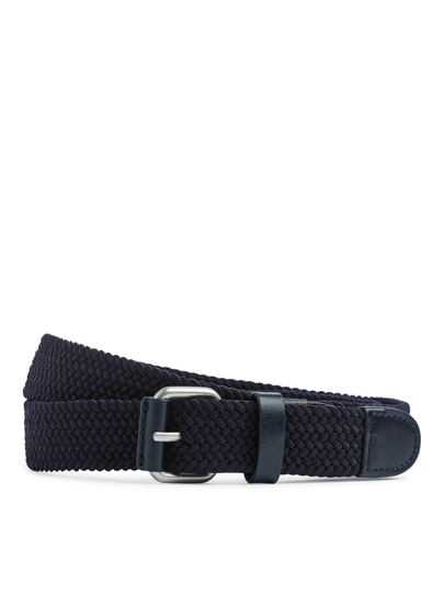 Braided Leather Trimmed Belt - Blue