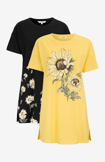 Lång, mönstrad t-shirt 2-pack