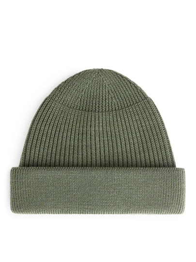 Ribbed Wool Beanie - Green