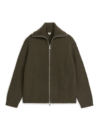 Wool Zip Cardigan - Green