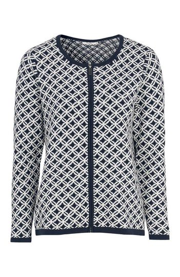 Cellbes Jacquardstickad cardigan med dragkedja Marin Mönstrad