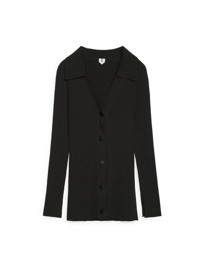 Fitted Rib Cardigan - Black