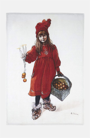 Mönstrad kökshandduk i linne Idun Carl Larsson