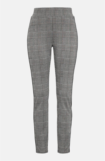 Rutig trikåbyxa i stretchjacquard