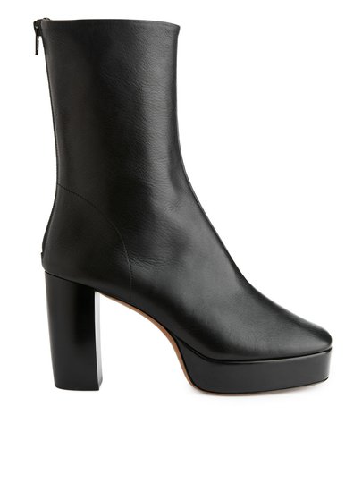 Platform Leather Boots - Black