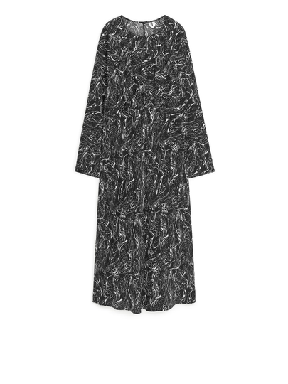 Printed Asymmetrical Dress - Black