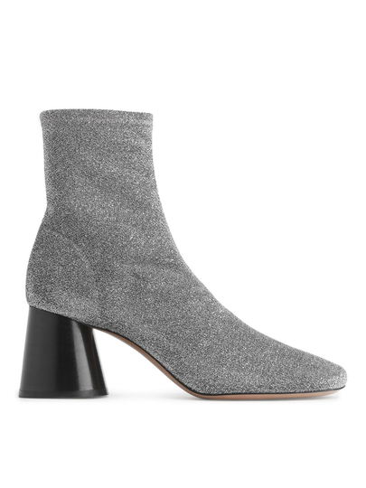 Heeled Stretch Boots - Silver
