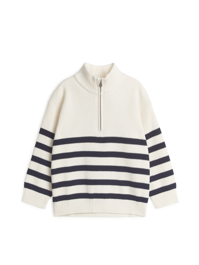 Half-Zip Striped Jumper - White