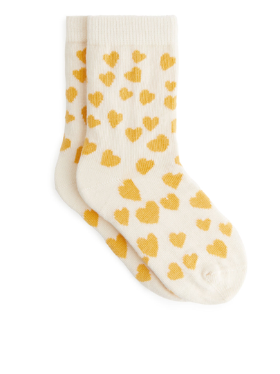 Jacquard Socks, 2 Pairs - Yellow