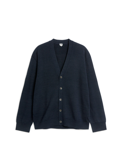 V-Neck Wool Cardigan - Blue
