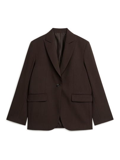 Oversized Wool Hopsack Blazer - Brown