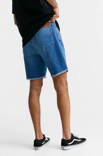 SIKSILK Shorts Raw Hem Relaxed Denim Shorts Blå