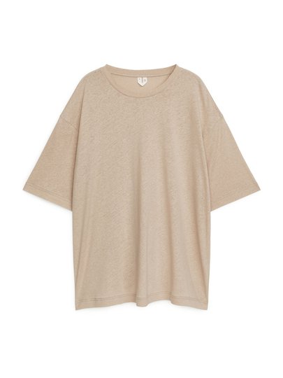 Oversized Cotton Linen T-Shirt - Beige