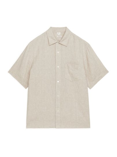 Short-Sleeved Linen Shirt - Beige