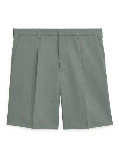 Loose Fit Linen Shorts - Green