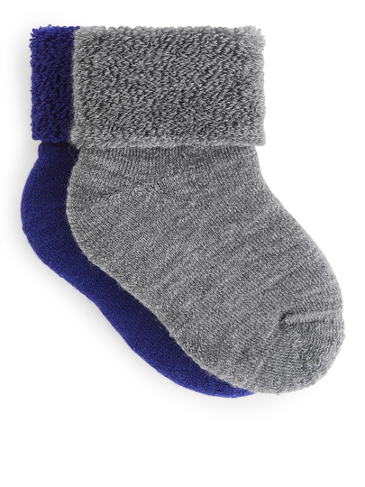 Wool Terry Baby Socks, 2 Pairs - Blue