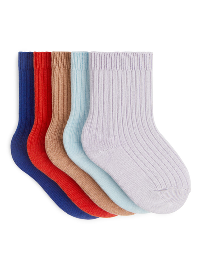 Rib Knit Baby Socks, 5 Pairs - Turquoise