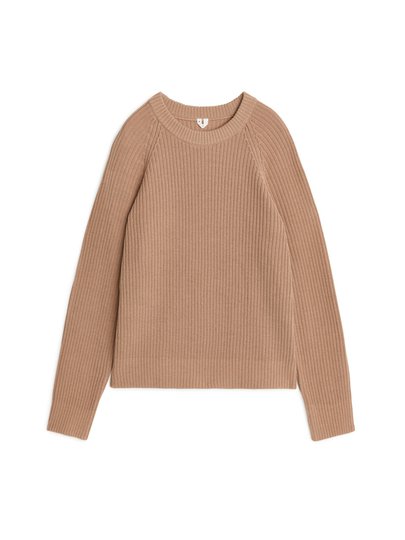 Cotton/Wool Ribbed Jumper - Beige