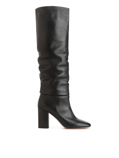 Slouchy Leather Boots - Black