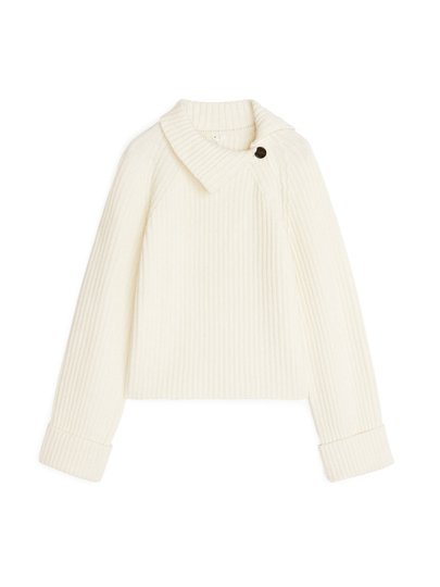 High-Neck Wool-Blend Jumper - White