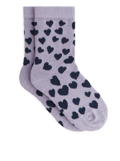 Jacquard Socks, 2 Pairs - Purple
