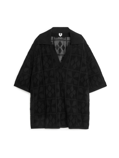 Relaxed Lace-Knit Tunic - Black