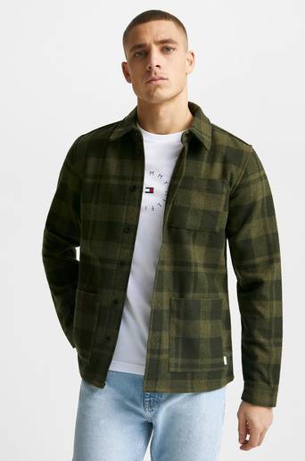 Les Deux Overshirt Jason Check Wool Hybrid Grön