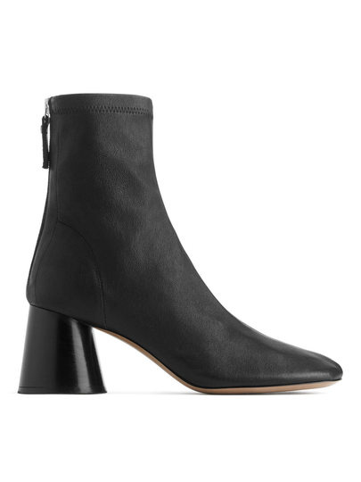 Stretch-Leather Sock Boots - Black