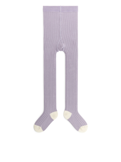 Colour Contrast Rib Tights - Purple