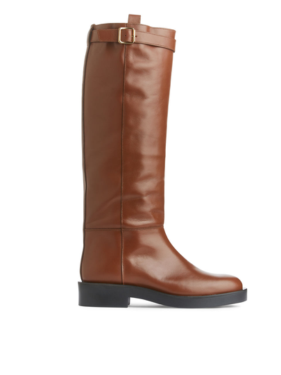 Leather Riding Boots - Beige
