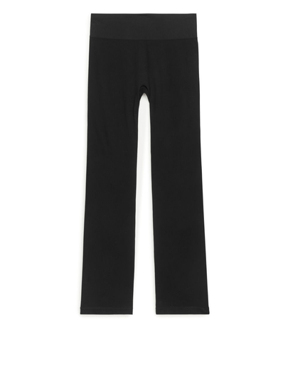 Flared Seamless Rib Leggings - Black