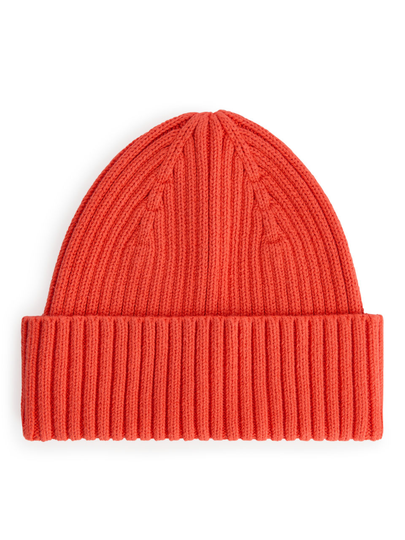 Rib Knit Beanie - Orange