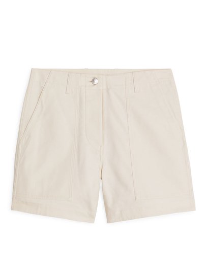Cotton Twill Workwear Shorts - Beige
