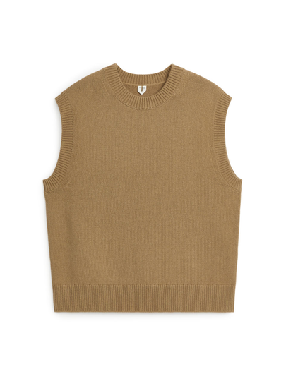 Crew-Neck Wool Vest - Beige