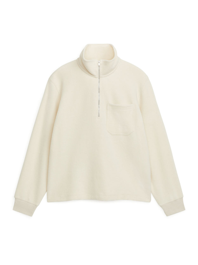 Half-Zip Wool Pile Jumper - Beige