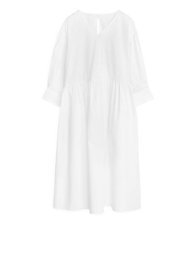 Wide Poplin Dress - White