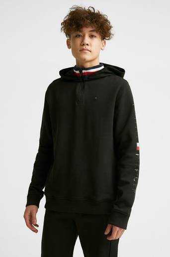 Tommy Hilfiger Hoodie Tonal AW Double Collar Hoodie Svart