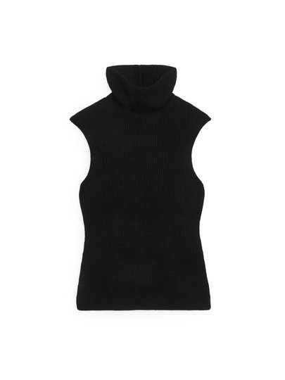 Funnel Neck Wool Blend Vest - Black