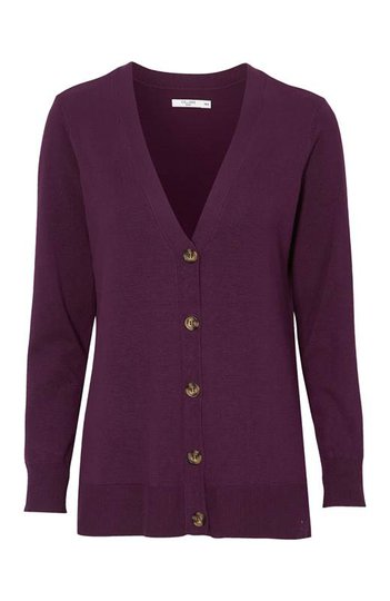 Cellbes Finstickad cardigan med v-ringning och knappar Plommon