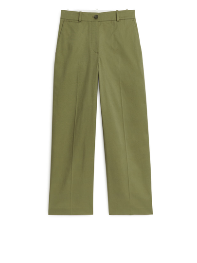 Wide Cotton Twill Trousers - Green