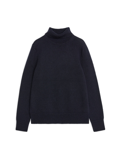 Merino Roll-Neck Jumper - Blue