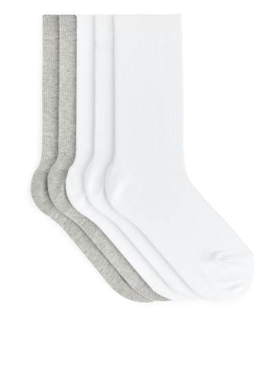 Cotton Rib Socks Set of 5 - White