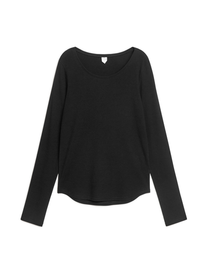Ribbed Lyocell Blend Top - Black