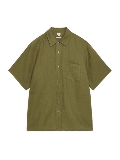 Short-Sleeved Linen Shirt - Green